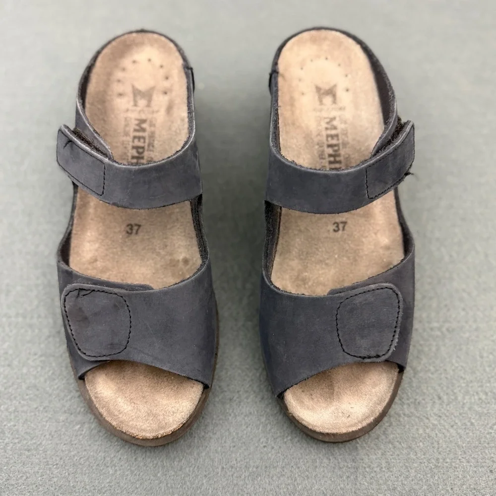 Mephisto Sandals Womens 37‎ (US 6.5) Blue Gray Comfort Adjustable Straps Leather